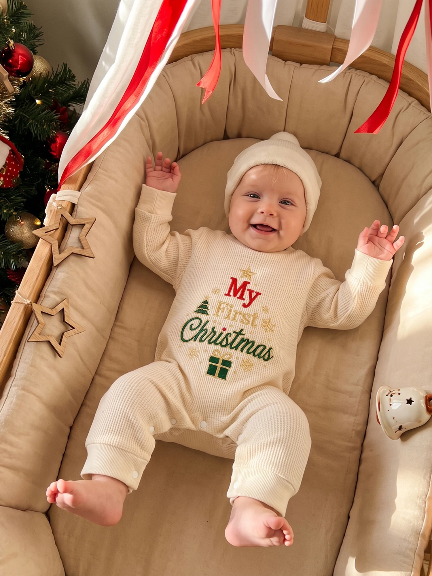 Letter-Embroidery First Christmas-Outfit Set Christmas Baby Outfit Letter Embroidery Sleeve Romper Baby First Christmas