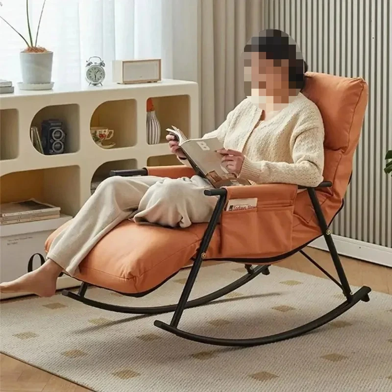 Living Room Rocking Chair Washable Technology Cloth Lazy Sofa Chair Balcony Sun Recline Adjustable Ergonomic Deckchair