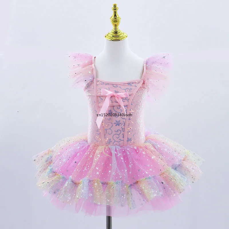 Jupe de Ballet Professionnelle avec Paillettes et Pompon pour Fille, Robe de brevModerne, Justaucorps de bug astique, Tutu de Princesse d'Anniversaire pour Enfant