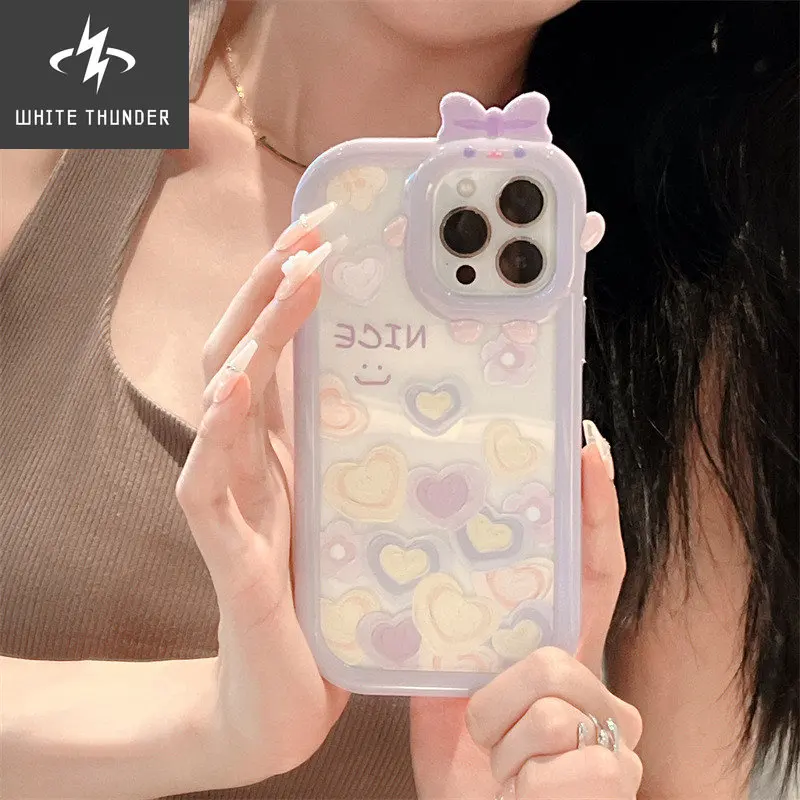 Creative Little Monster 2 in 1 Tpu Purple Cartoon Smile NICE Color Love Shell For iphone 11 12 13 Pro Max Xr Xs Max Phone Case