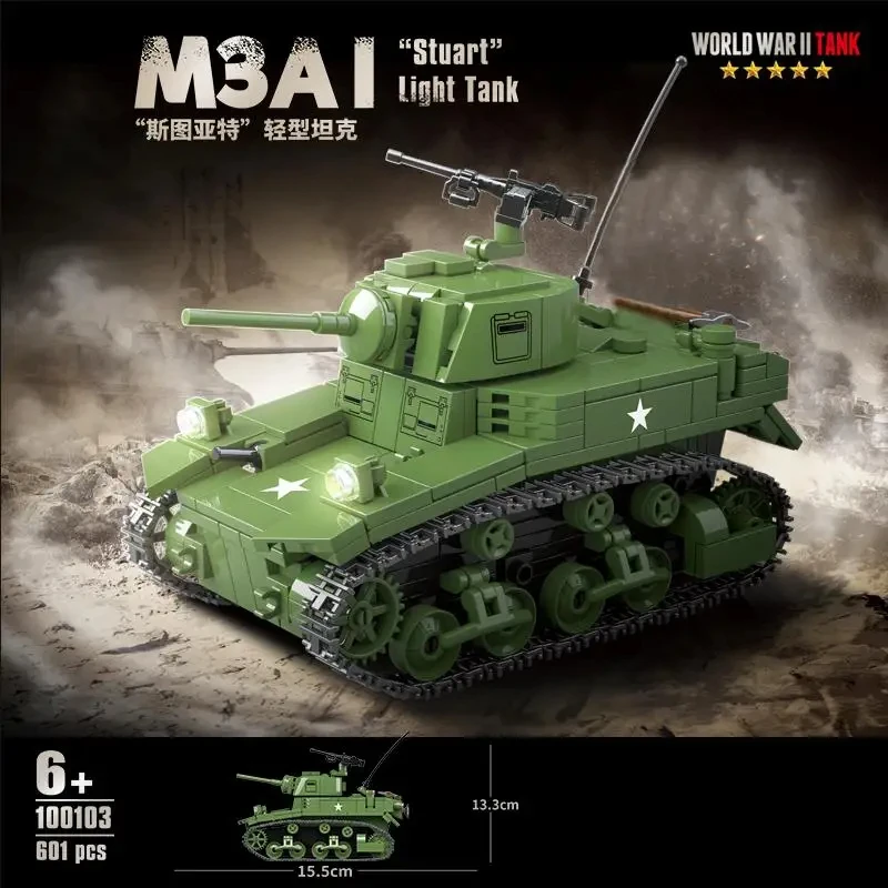 Military World War II USA M3A1 Stuart Light Tank Building Block Toy Collection Model Children For Christmas And Birthday Gifts