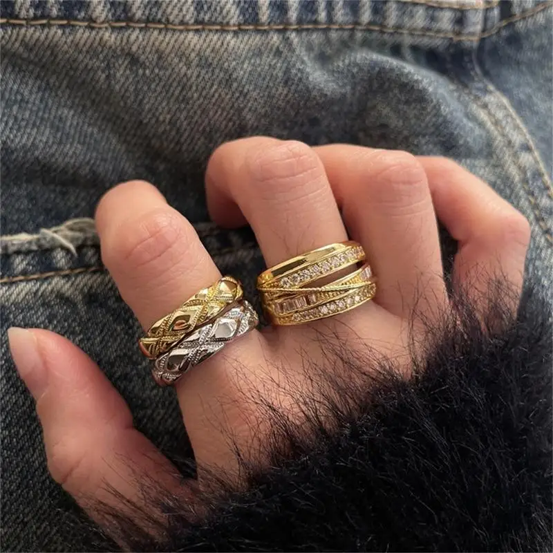 Multipurpose Gold Silver Rings for Women 14K Gold Plated with Zirconia Portable for Layering and Daily Casual Wear