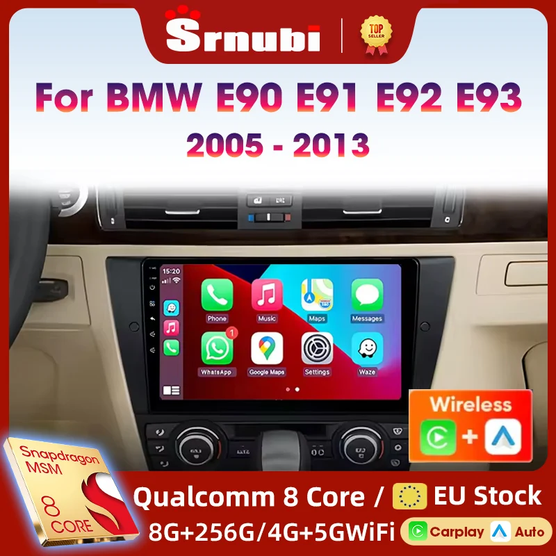 Autoradio Android para BMW Serie 3 bmw E90 E91 E92 E93 2005-2013 Reproductor Multimedia Radio para Auto Compatible con Carplay Inalámbrico Auto BT 1