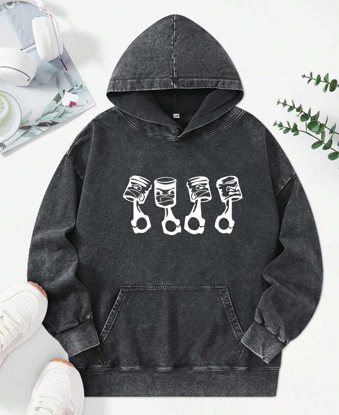 Personality 4 Handcuffs  Print Washed Hoody Women Casual Street Pullover Autumn Fashion Hoodies Cotton Pocket Y2K Clothes