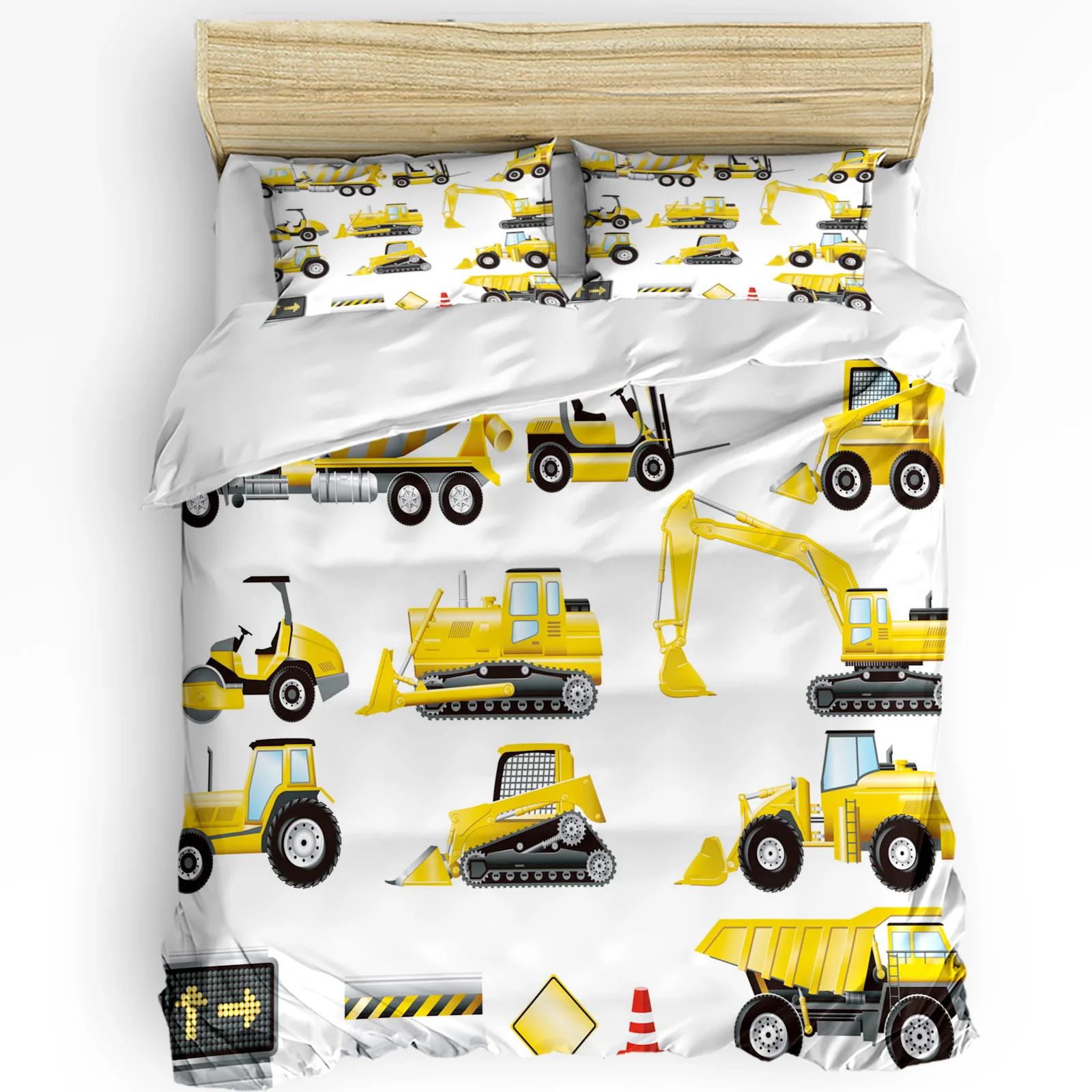 

Excavator Car Vehicle Road Sign 3pcs Bedding Set For Bedroom Double Bed Home Textile Duvet Cover Quilt Cover Pillowcase