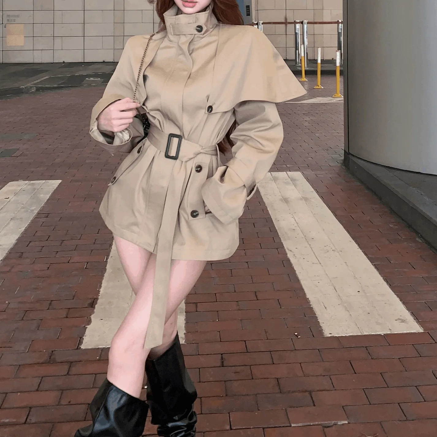 

Turtleneck Trench Coat Women's New Double-breasted Waist Slim Temperament Mid-length Cardigan Top for Women in The Fall of 2025