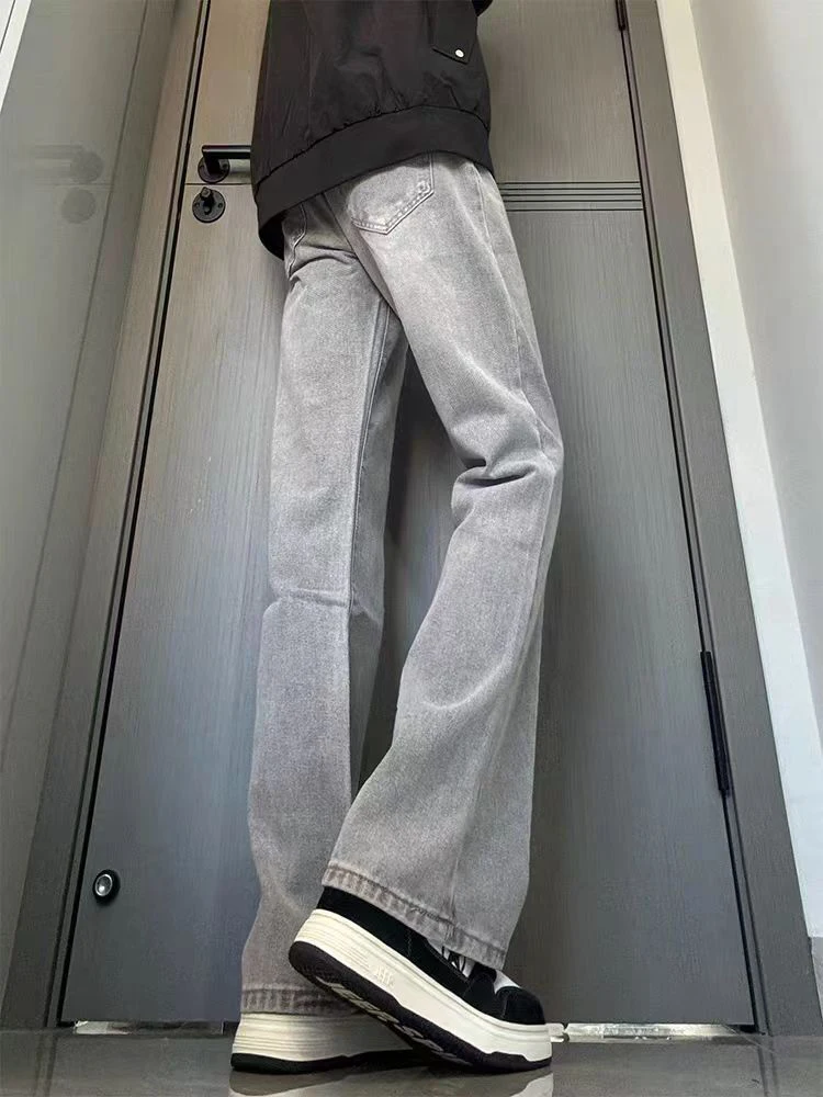 

ay Cement e Flared Jeans Men's Spring Autumn American High Street Cleanfit Slim Straight Long Pants Youth Trend