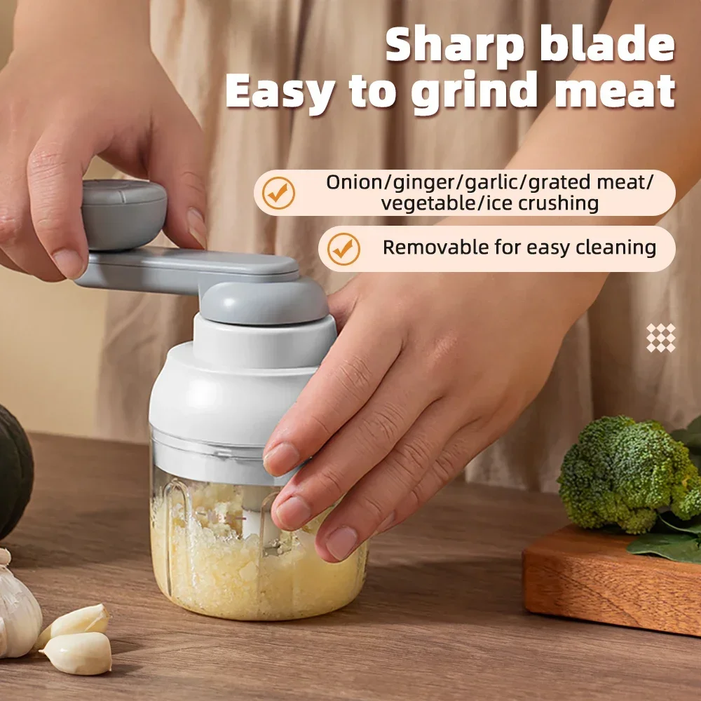 250ML Manual Food Processor Mini Cordless Vegetable Chopper with Handle Multifunctional Garlic Pounder Hand Crank Garlic Masher