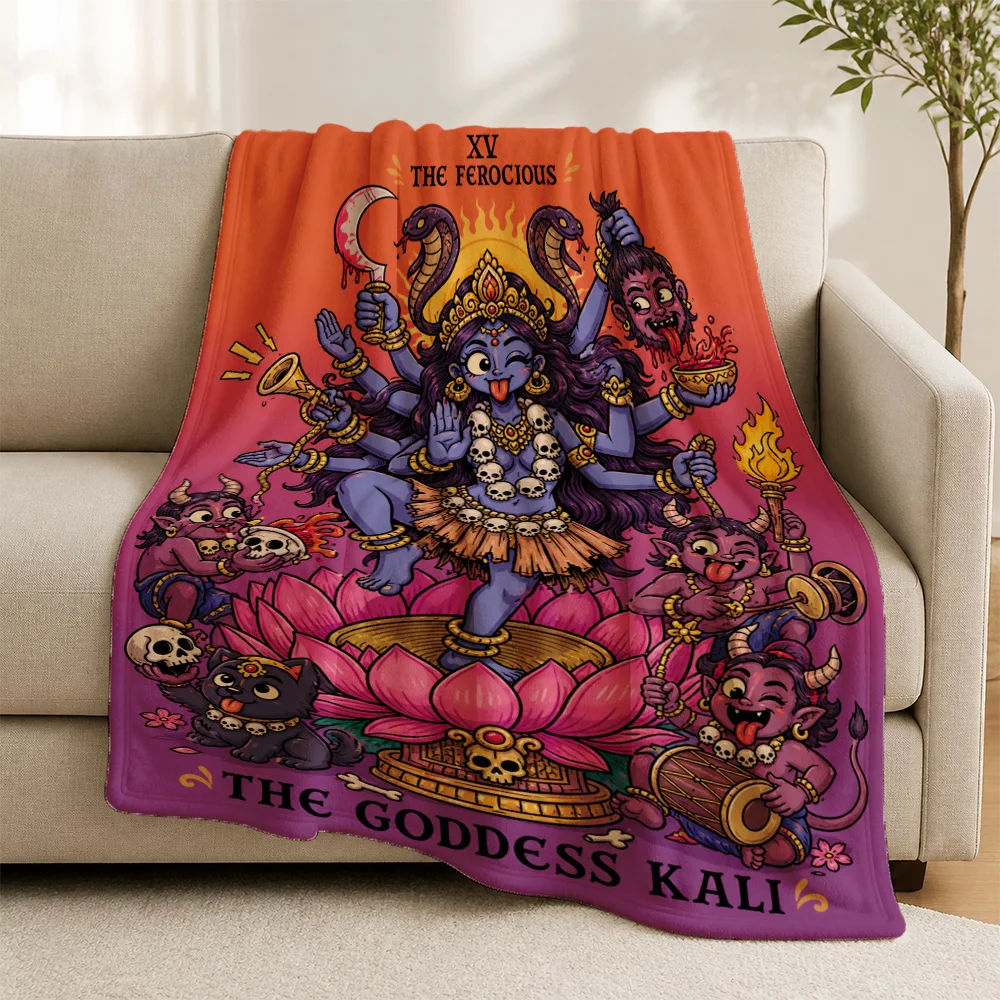 Vibrant Kali Goddess Print Throw Blanket Bohemian Hindu Spiritual Sofa Decor Couch Cover Cozy Gift for Yoga Meditation Ceremony