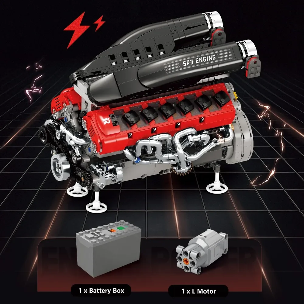 1240PCS Car Engine SP3 Engine 12 Cylinder Internal Combustion Engine Model Technology Bricks Idea Ornaments Kids Toys Gifts view 6