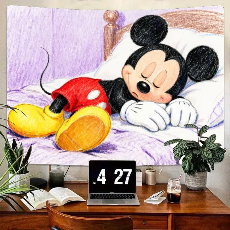 

1PC Adorable Sleeping Mickey Mouse Tapestry Cartoon Polyester Wall Art Bedroom Living Room Dorm Decor Gift for Disney Kids Fans
