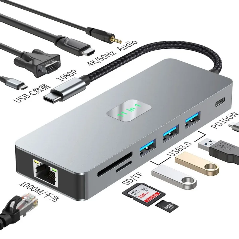 

Многопортовый USB-C хаб 6-в-1 с поддержкой 4K HDMI, USB 3.0, RJ45 Ethernet, PD 100W, док-станция Type-C для ноутбуков и Macbook