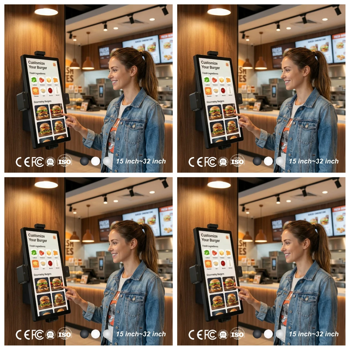 Wall Mount Self Ordering Kiosk Fast Food Restaurant Payment Kiosks Android 14 32 Inch Large Screen