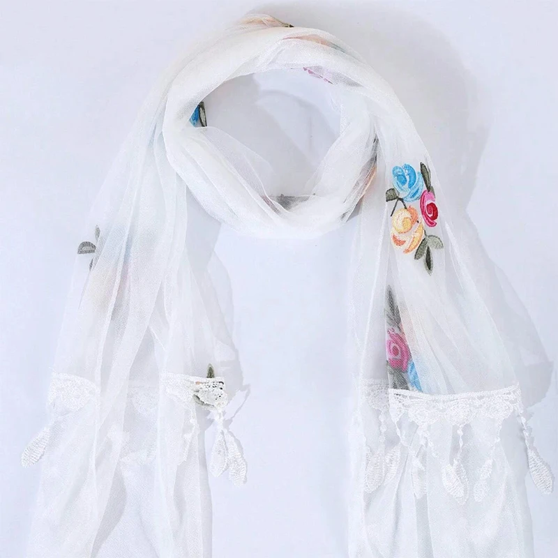 New Embroidered Hollow Lace Scarf Shawl Floral Triangular Veil Shawl Women Party Scarf Wedding Poncho Stoles Ladies Gauze Scarf