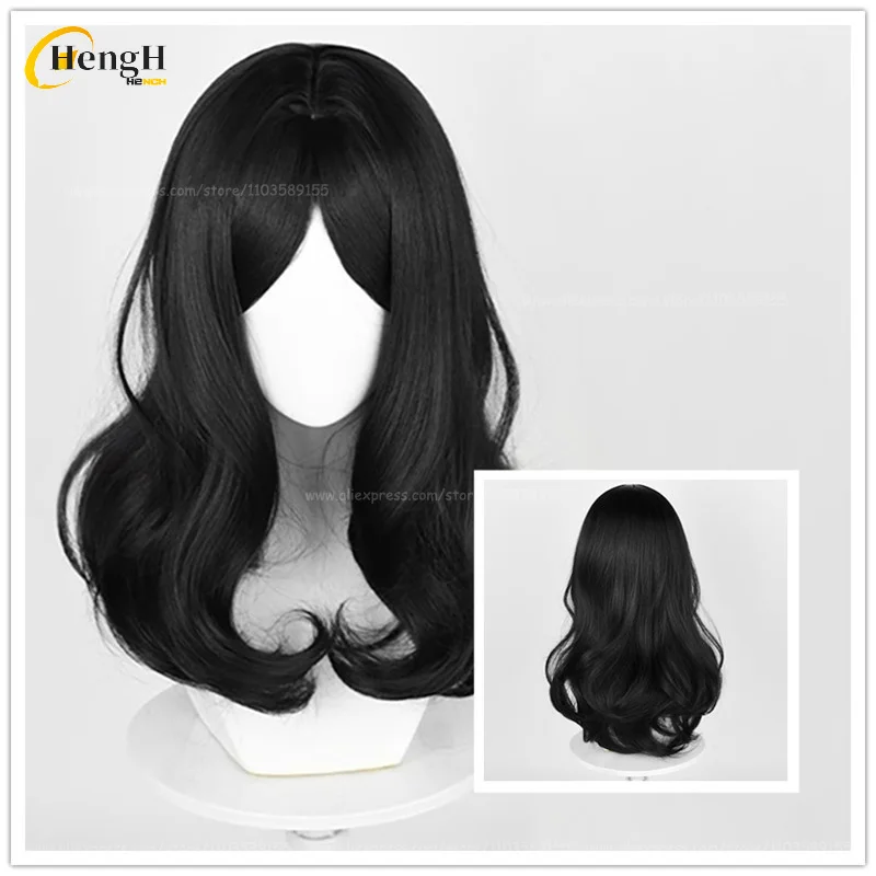 

В наличии Синтетические волосы в стиле аниме, 50 см, черные вьющиеся волосы, термостойкие волосы, Хэллоуин, вечеринка, косплей, аниме-парики + шапочка для парика