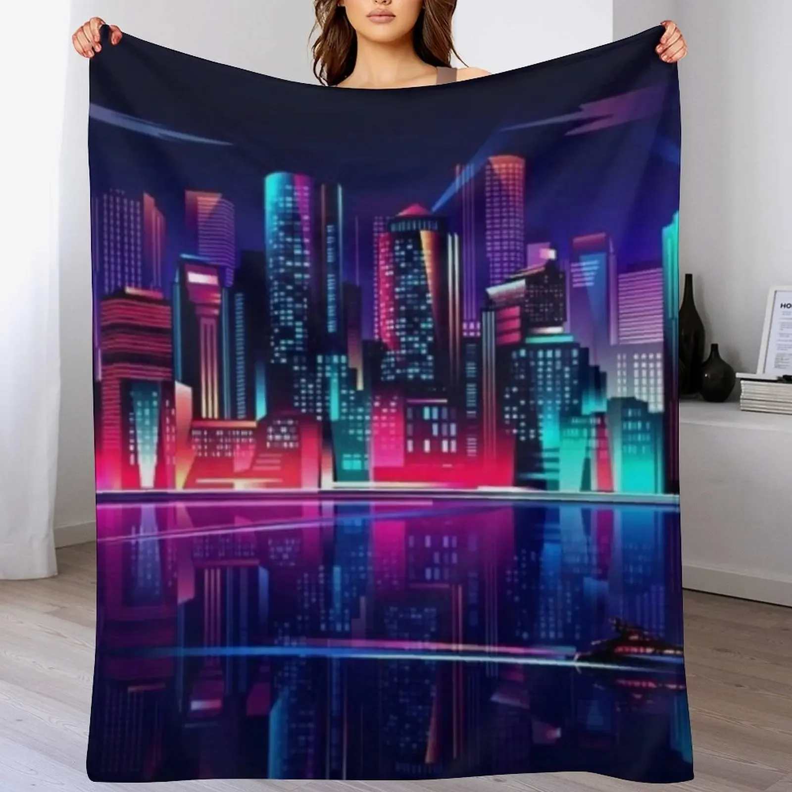 

SYNTHWAVE CITY NIGHT LIGHTS Throw Blanket Soft Plush Plaid Thins for winter Extra Large Throw Blankets