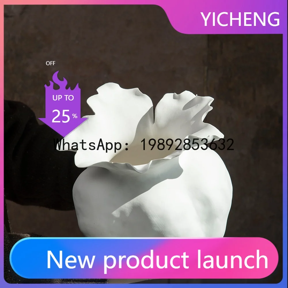 

QQ White Ceramic Vase Take A Prone Position Irregularity Flower Vase Hand-made Ornaments Floral Arrangement Accessories