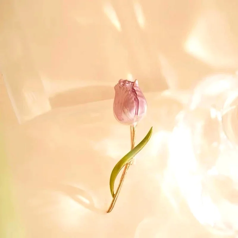 Wedding Tulip Corsage Pink Flower Brooches For Women And Men Party Suit Pin Flower Lapel Pins Wedding Jewelry