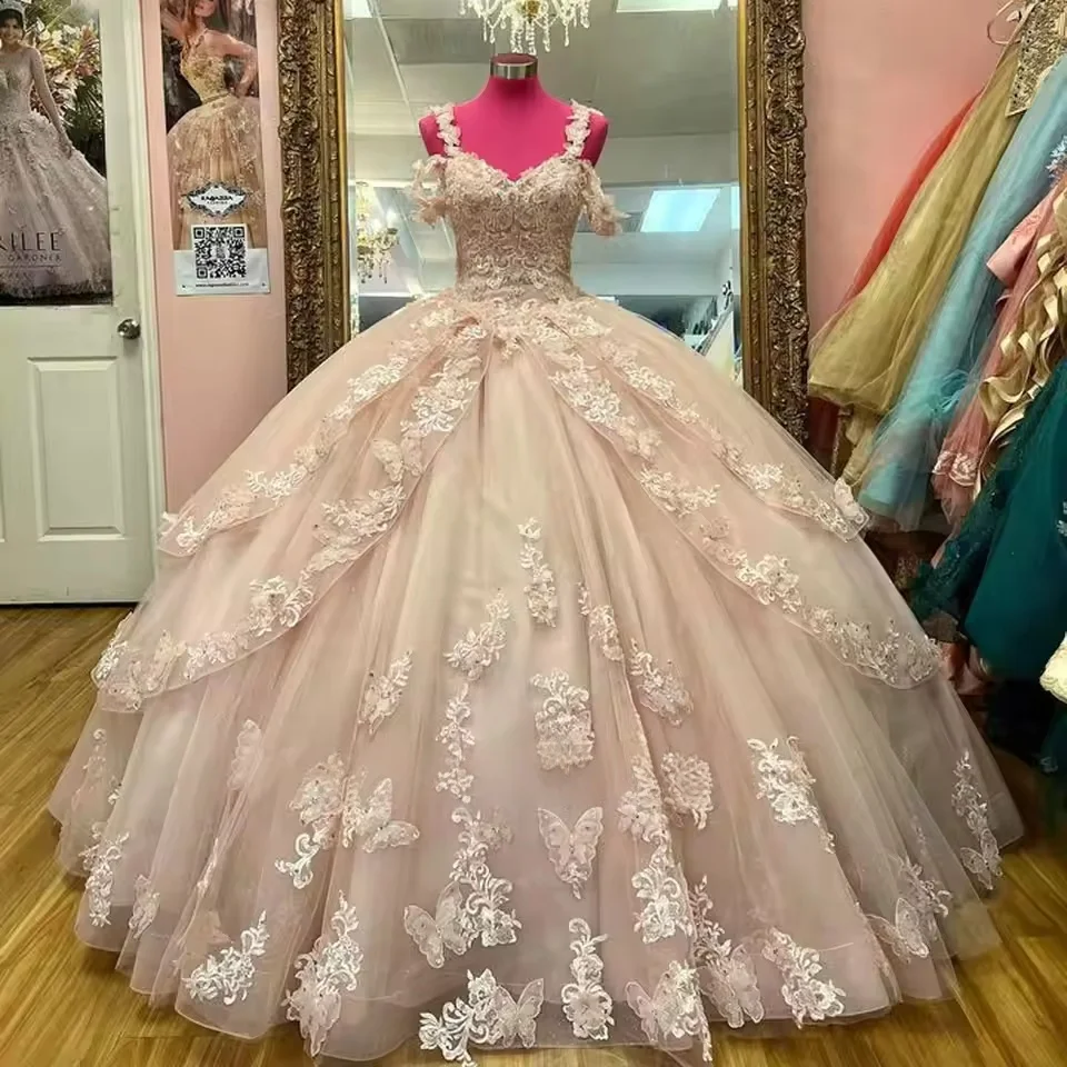 

Пышное платье Charro Quinceanera, бальное платье с открытыми плечами, аппликации из бисера, мексиканские милые платья 16, 15 Anos по индивидуальному заказу