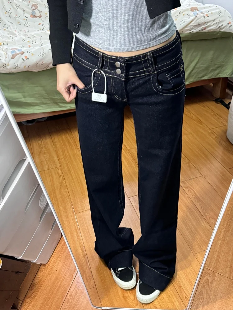 American Retro Bell Bottom Jeans Women's Low Waist Straight Leg Denim Pants Non-Matching Loose Fit Casual Wear Spring Season