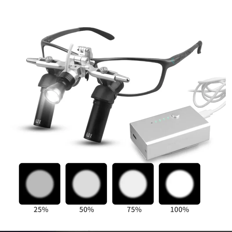 Ergo 48 ° Dental Loupes 4X 5X Medical Optical Magnifier with 5W Profesional Headlamp Surgery Lupa Prevent Bending Lowering Head