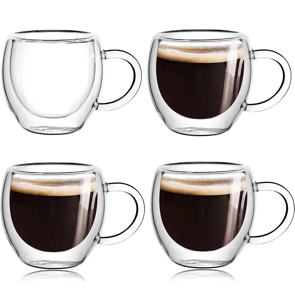 2.5Oz Espresso Cups With Handle,Espresso Shot Glasses,Clear Expresso Coffee Cups,Double Wall Insulated Mugs,Tazas de Cafe