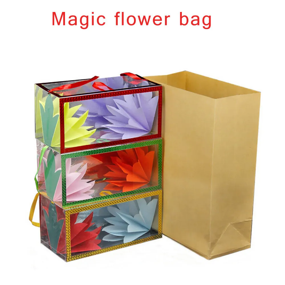 New Strange Creative Magic Paper Bag Change Flower Bag Funny Toy Prank Professional Magic Tricks Props Toys For Children Gifts