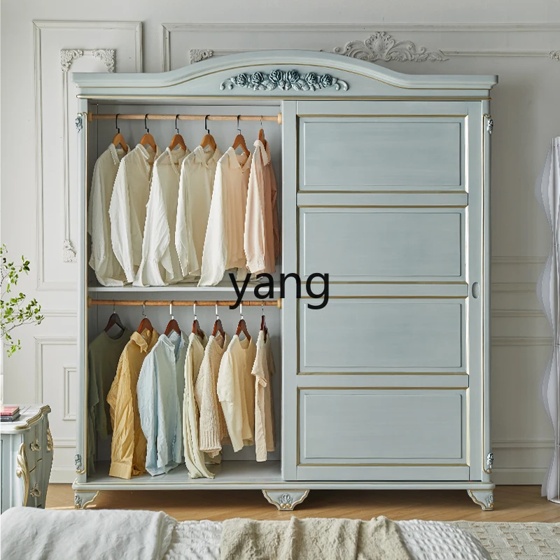 YJQ light luxury solid wood carving flower wardrobe double door storage locker bedroom retro old furniture