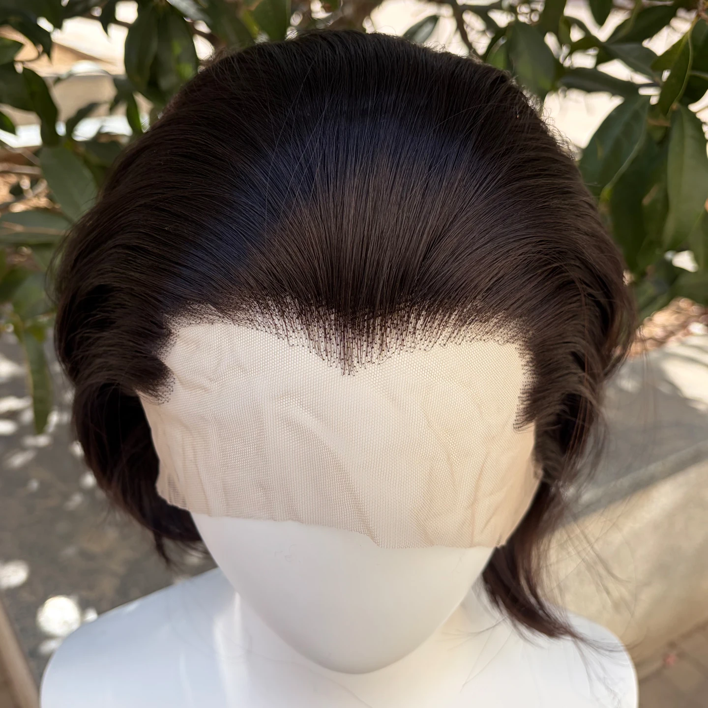 Peruca Sintética Curta Marrom Escuro com Franja Frontal de Renda para Mulheres, Peruca Lisa com Pico de Viúva 13x4, Resistente ao Calor, para Cosplay