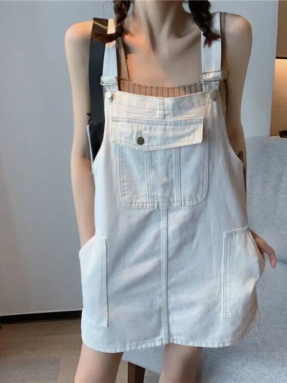 Slimming Short Denim Skirt with Straps Women's Summer Thin Model Frock for plus Size Ladies Slimming Effect College Style