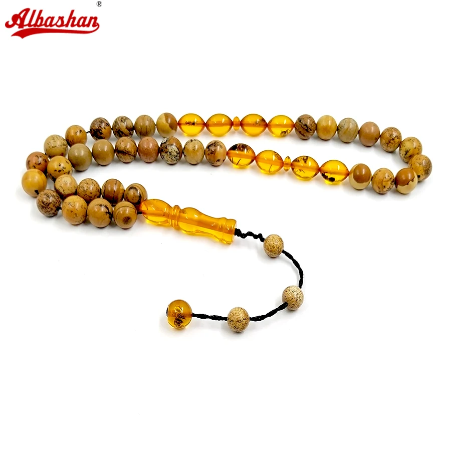 Bracelet de prière en pierre de jaspe naturelle pour homme, style Tasbih, cadeau arabe Misbaha