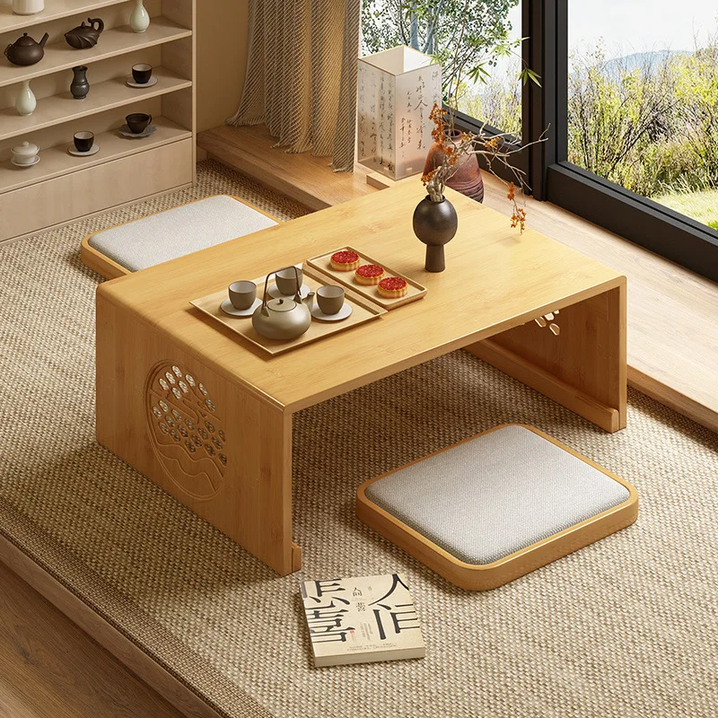 Japanese Folding Floor Desk Tatami Tea Tables for Windowsill Zen Low Profile Dining and Study Table for Bamboo Home Furniture