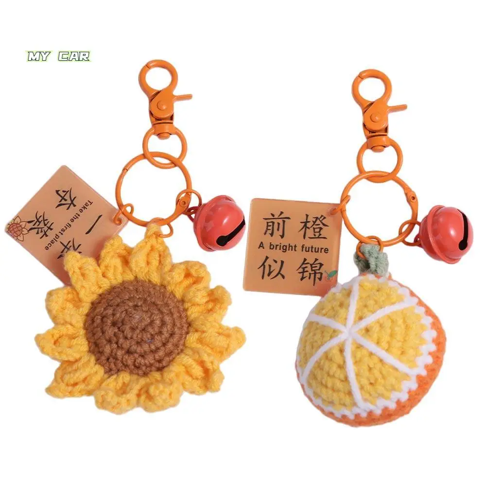 

Cute Sunflower Knitted Fruit Keychain Orange Pendant Crochet Key Chain Woolly Handmade Weaved Keyrings Women Girls
