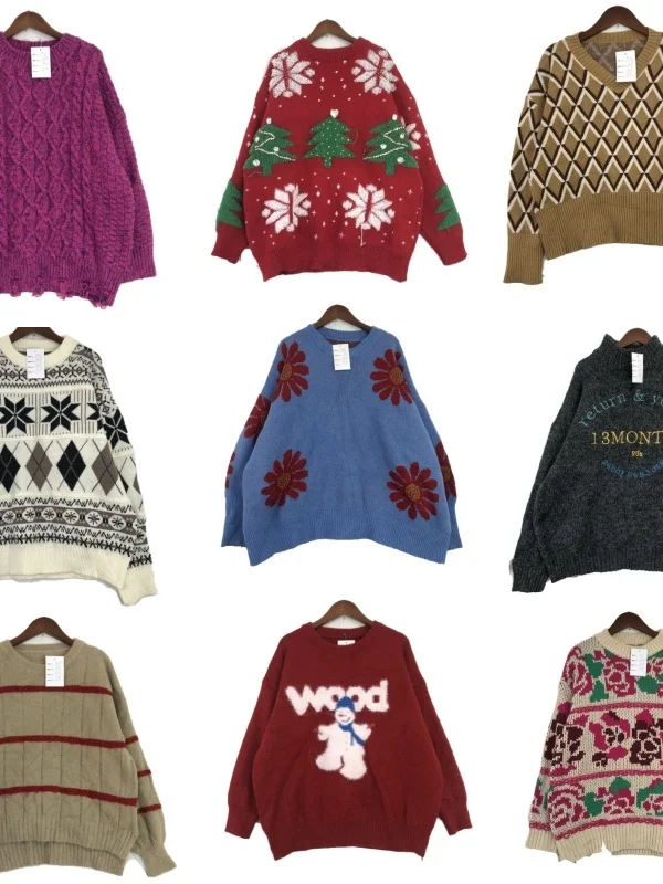 

Винтажный шерстяной вязаный свитер, зимний теплый уличный свитер с мультяшной вышивкой, прямой крой, длинный свек, круглый топ