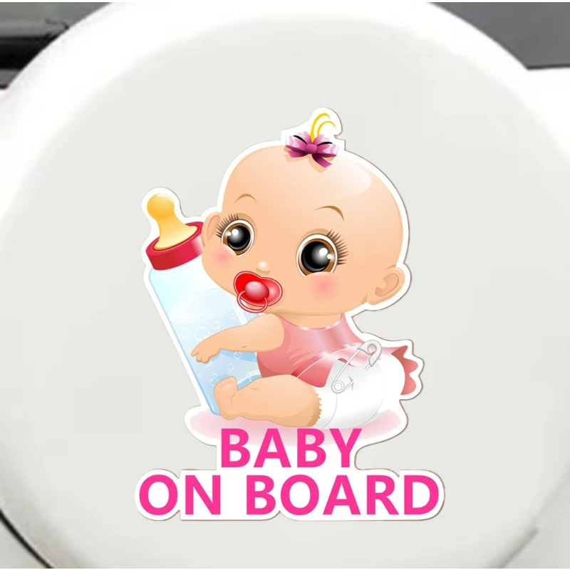 Cute Baby Girl Car Sticker 'Baby on Board' Decal with Bottle & Pacifier Design Waterproof for Car Window Bumper Decoration