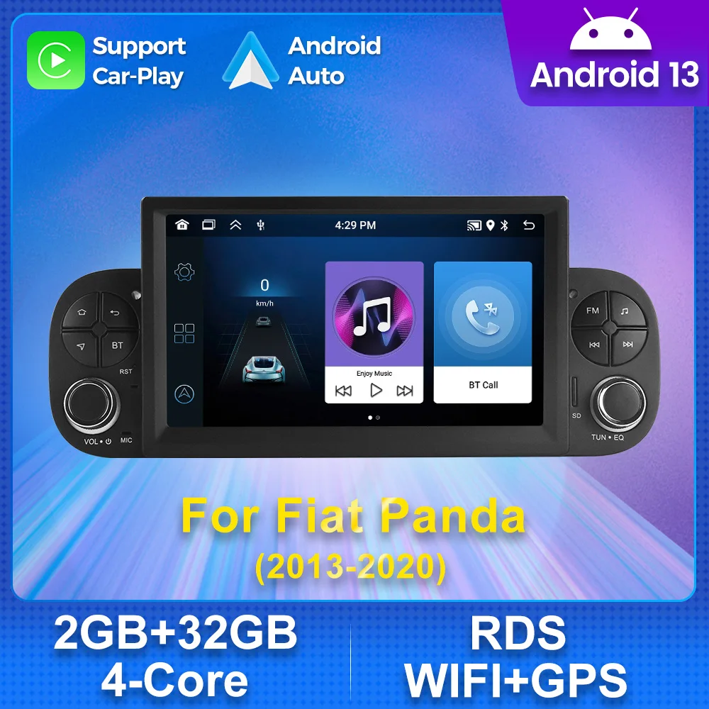 

7'' Android 13 Car Radio for Fiat Panda 2013-2020 Car-play Auto Multimedia Player GPS NAVIGATION WIFI BT Stereo FM RDS Autoradio