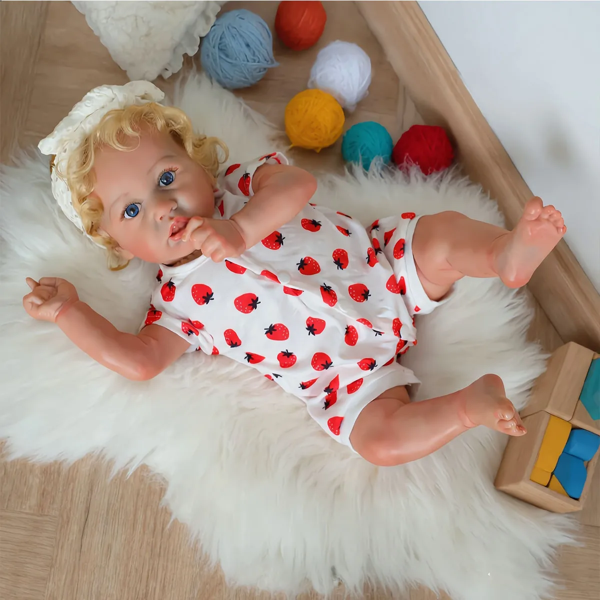 

22 Inch Reborn Toddler Doll Girl - Lifelike Real Life Baby Doll with Rooted Blonde Hair, Blue Eyes & Soft Skin, Weighted Reborn Baby Doll for Role Play & Collection