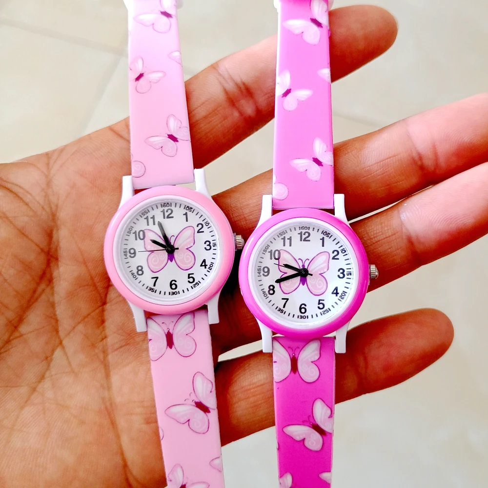 Lovely Girls Watches Butterfly Printing Silicone Candy Jelly Quartz Watches for Kids Children Girls Students Party Gifts Clock