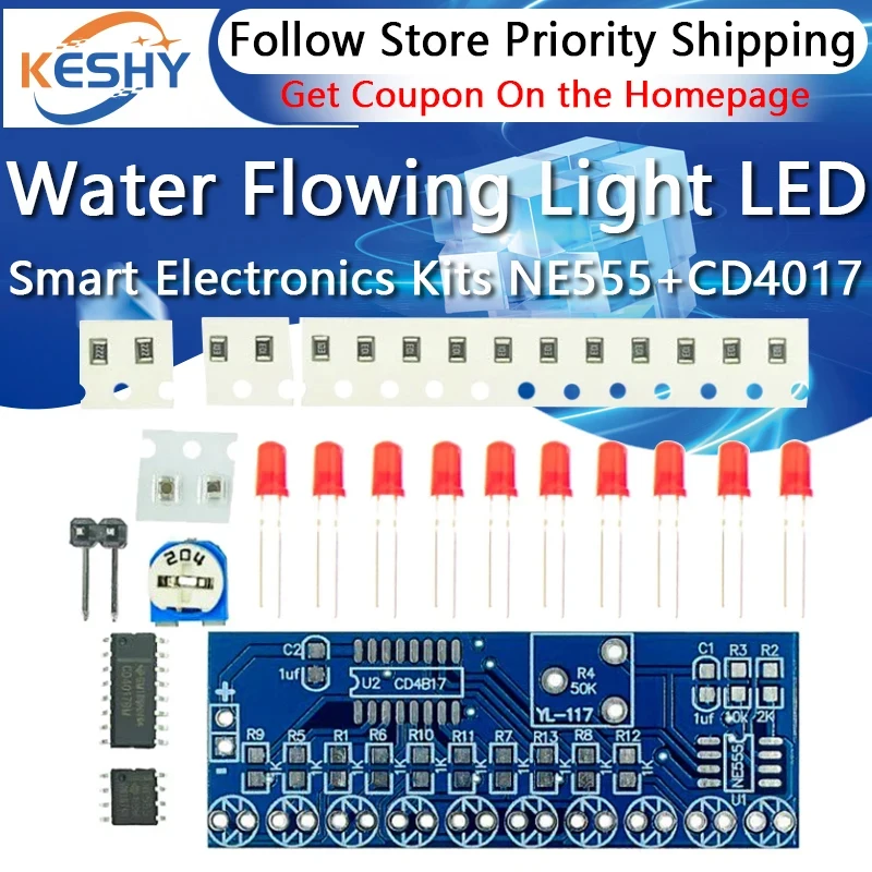 Smart Electronics Kits NE555+CD4017 Light Water Flowing Light LED Module DIY Kit - zdjęcie 1