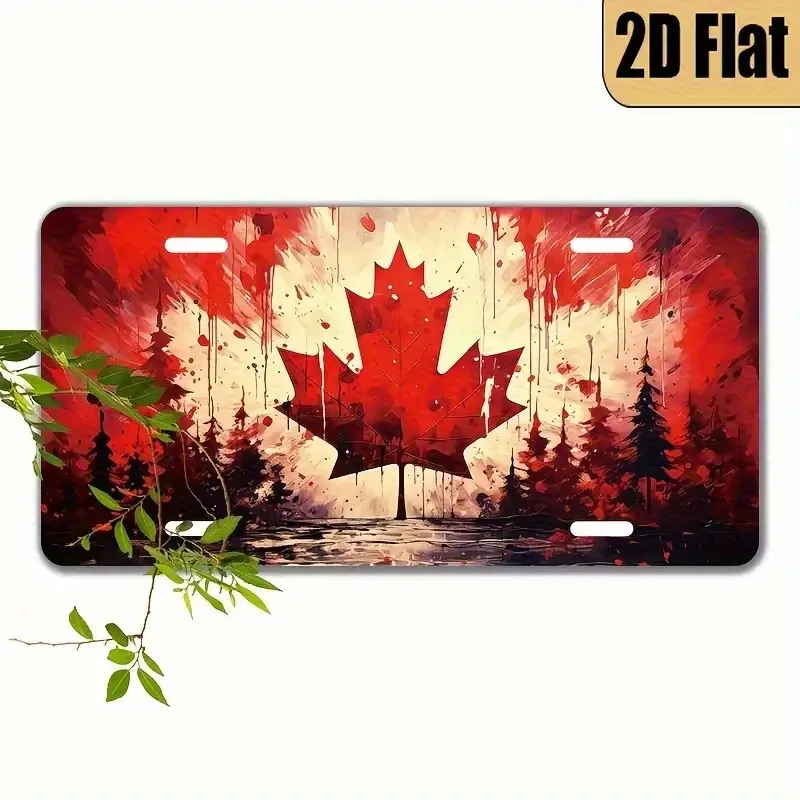 مسطح ثنائي الأبعاد، 1 علامة معدنية من أوراق الخشب الأحمر الكندي ديكور حائط وطني، سطح مصقول، فن رسم متين ثنائي الأبعاد #4