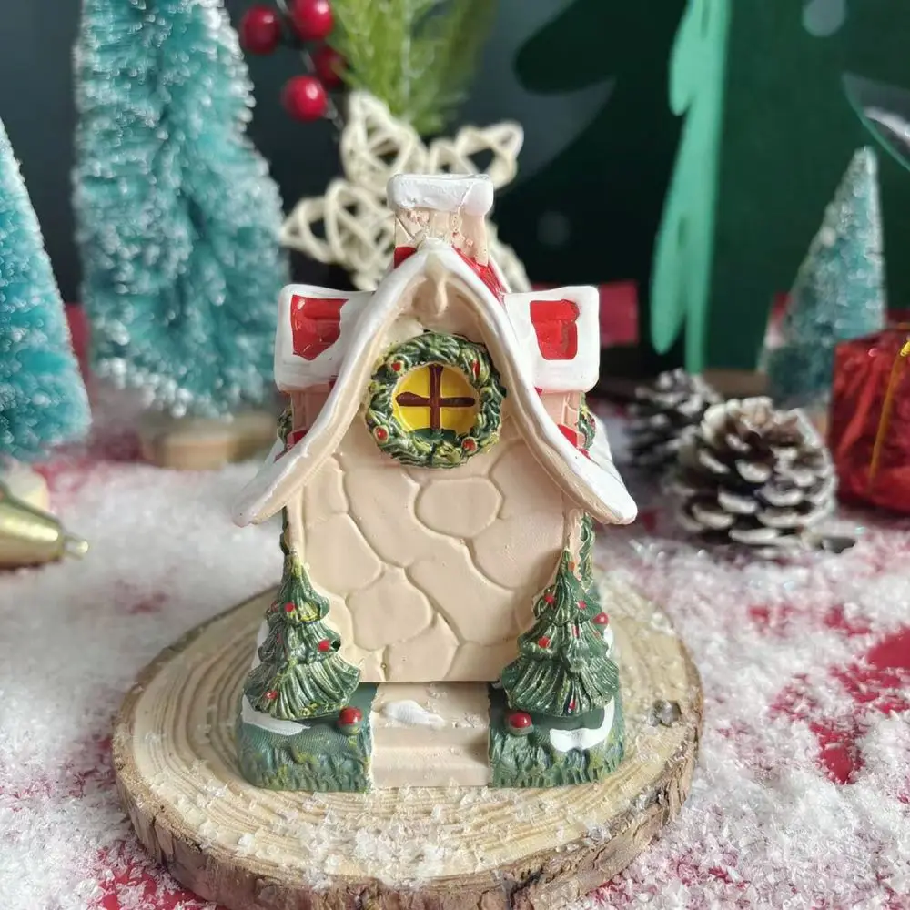 Christmas Cabin Incense Holder Resin Statue Decorative Ornament For Holiday Party Home Living Room Table Decor Supply