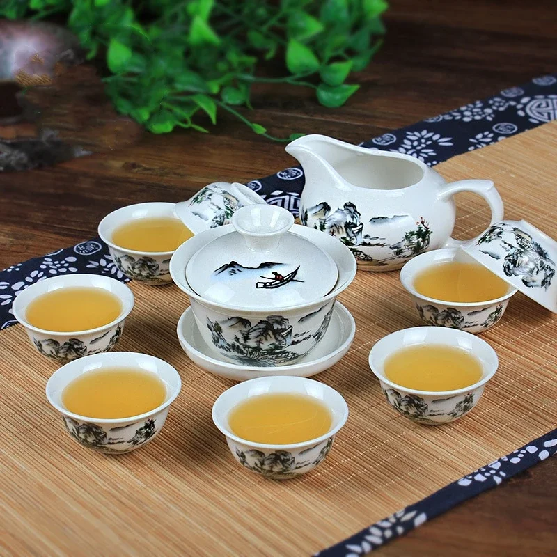 8 Cups Chinese Kung Fu Tea Set Ceramic Teapot Gaiwan Tea Cups Tea Tool