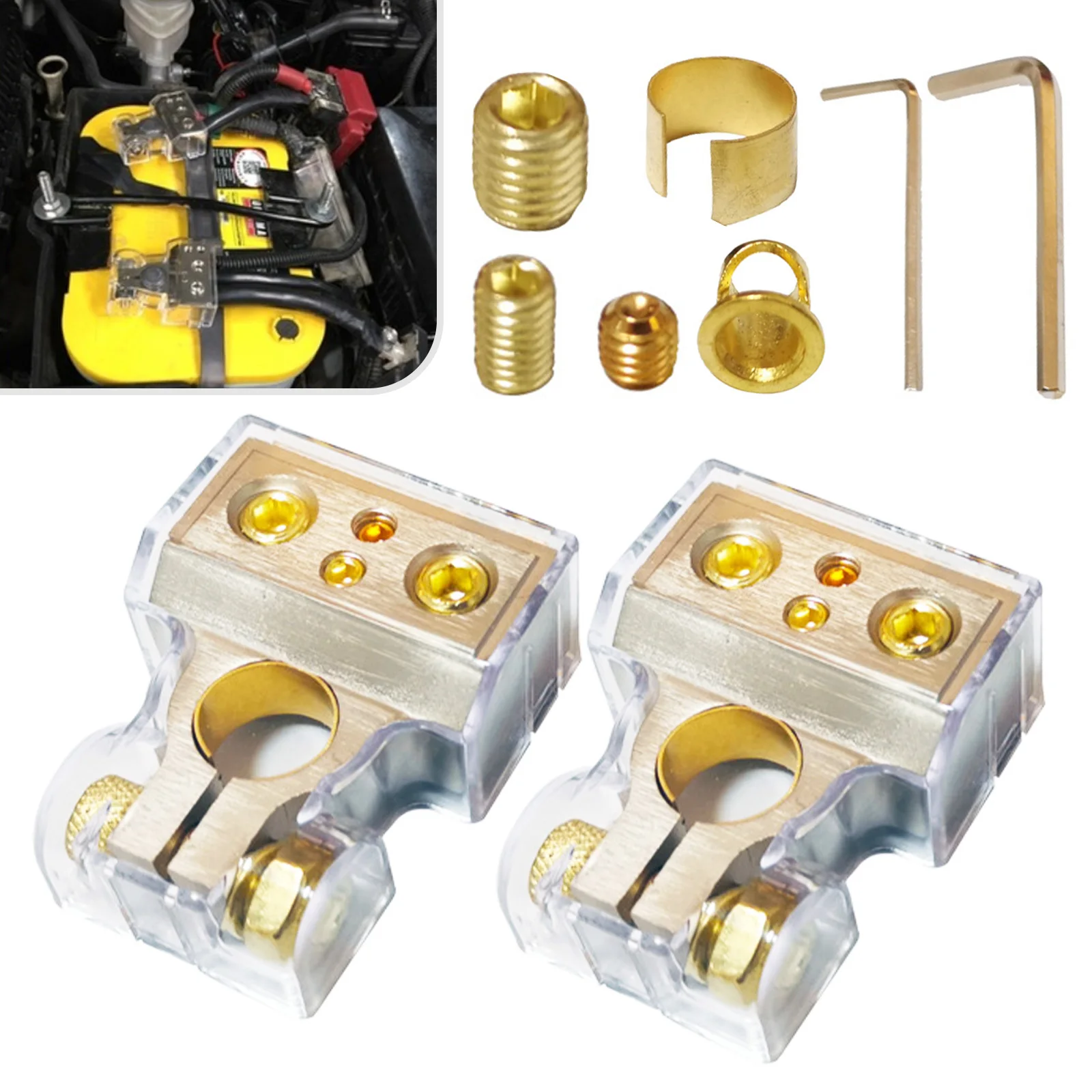 2Pcs Car Battery Terminal Connectors 0/2/4/8/10 Gauge Positive Negative Auto Car Marine Battery Terminal Connectors Shims