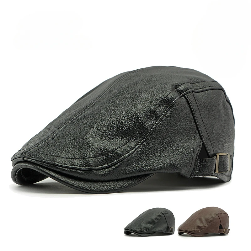 

Middle-aged and Elderly Warm Hat Men's Spring and Autumn Imitation Sheepskin Beret British Retro Forward Hat Leather Cap