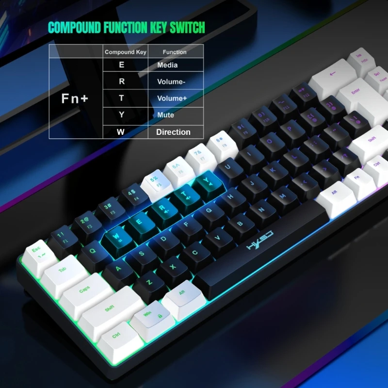 RGB Light V200 Membrane Gaming Keyboard 68 Keys 20RGB Backlit Membrane Keypad USB TypeC Cord for Gamers and Office Workers