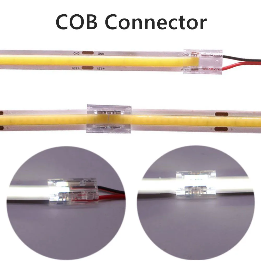 

5-10PCS COB LED Strip Connector Light Transparent Solderless Connector For 8mm 10mm PCB 2Pin COB Tape Lights Fixed Clamp Clips