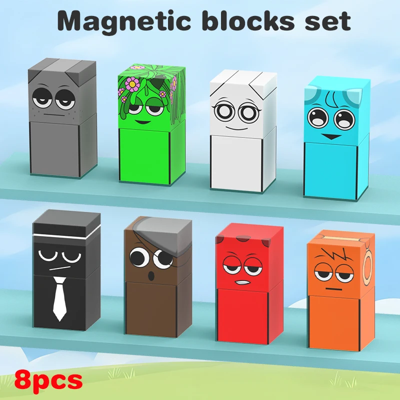 8PCS Sprunki Figures Magnetic Blocks Toys Incrediboxs Sprunki Magnet Toys STEM Sensory Toys for Toddler Christmas Birthday Gift