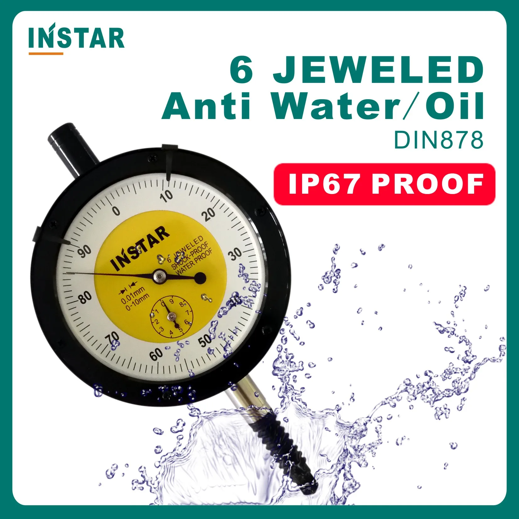 INSTAR Dial Gauge IP67 Water Oil Proof 0-10mm 0-20mm 0-30mm DIN Standard Industrial Quality Mini Dial Indicator 0-3mm 0-5mm