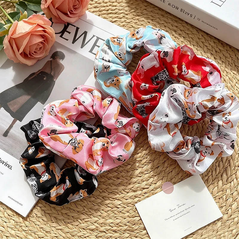 2PCS Cute Hair Decoration High Elastic Durable Hair Ring Dachshund Puppy Pattern Women Tie Hair Rope Ponytail Holder Accessories