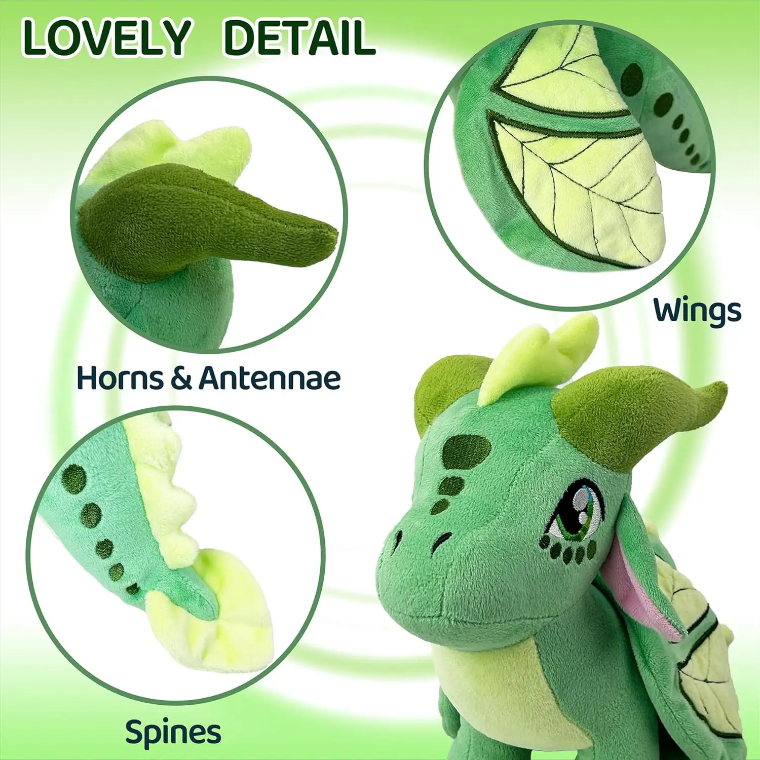 Peluche Dragon Wings of Fire Peluche morbido Simpatico compagno verde Decor Regalo speciale per bambini Ragazzi Ragazze dai 3 anni in su